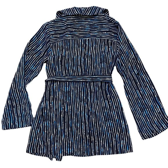 Babaton XS Blue White Pinstripe Kahlo Tie Robe Jacket Coat Aritzia Blazer Pocket - Picture 3 of 9